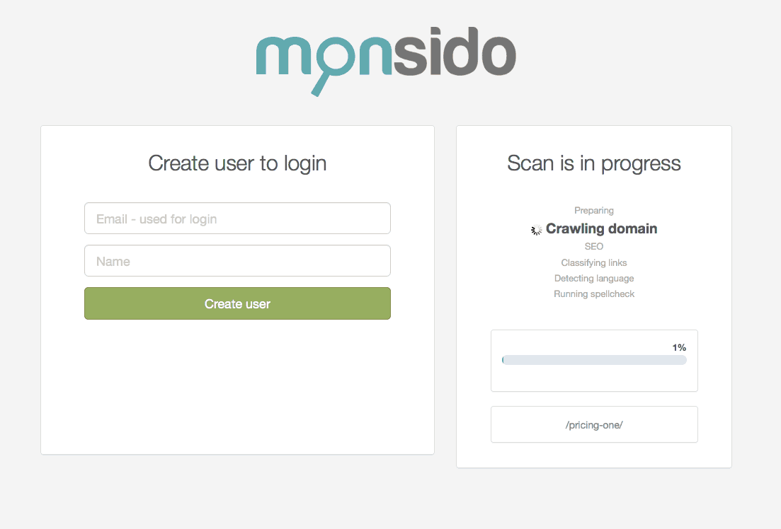 Monsido create account page