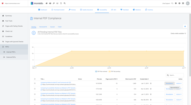 The Accessibility Module on the Monsido dashboard