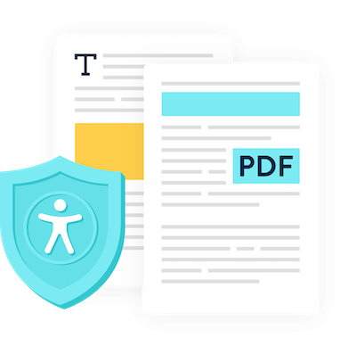 Two pdf documents with an accessibility icon over them