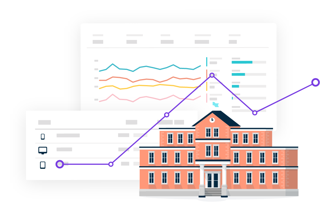An illustration of graphs displaying analytics results inside the Monsido platform