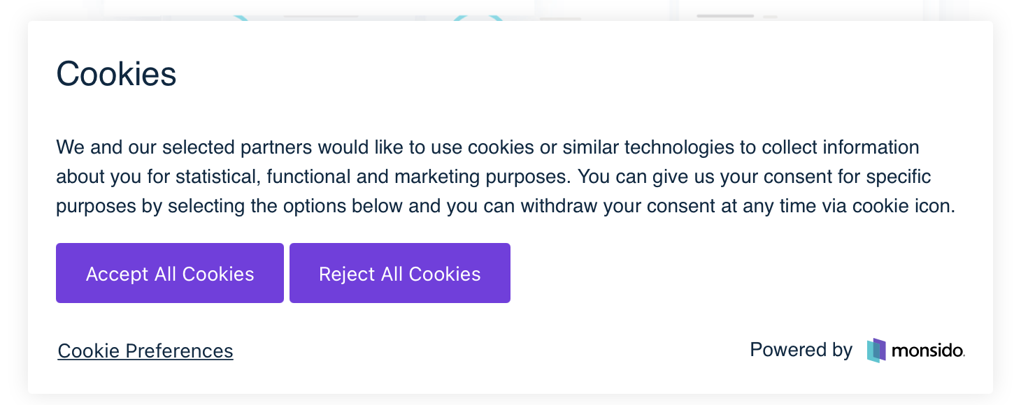 An image of Monsido's cookie consent banner