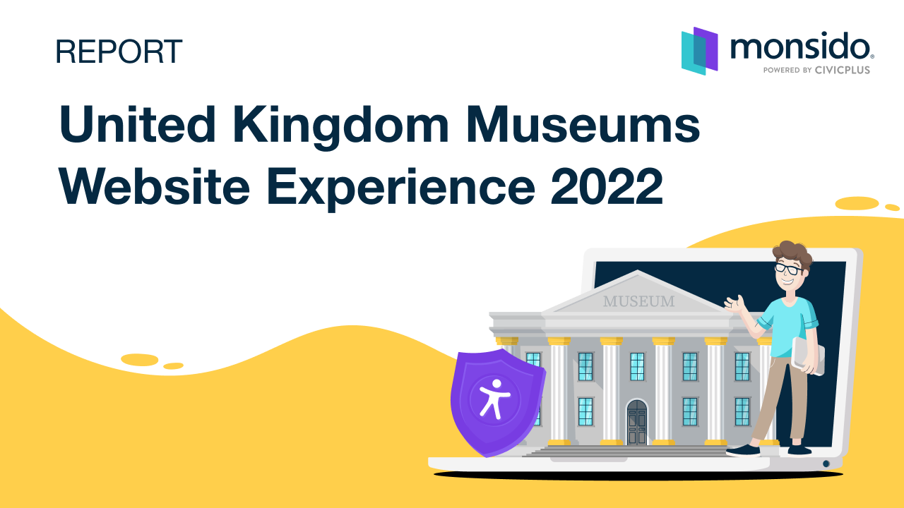 illustration of laptop and museum. Text overlaid: UK museum website experience 2022