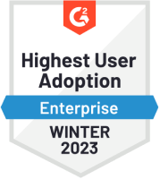 G2 badge - Highest User Adoption Enterprise - Winter 2023