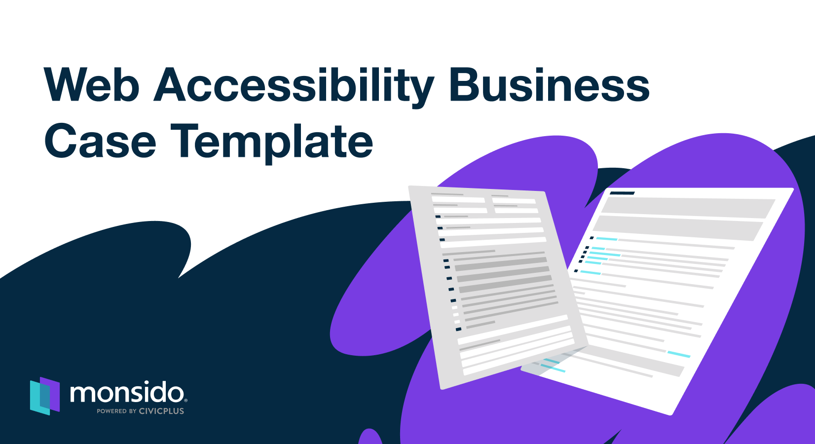 Illustration of a web accessibility business case template. Text overlaid: Web Accessibility Business Case Template