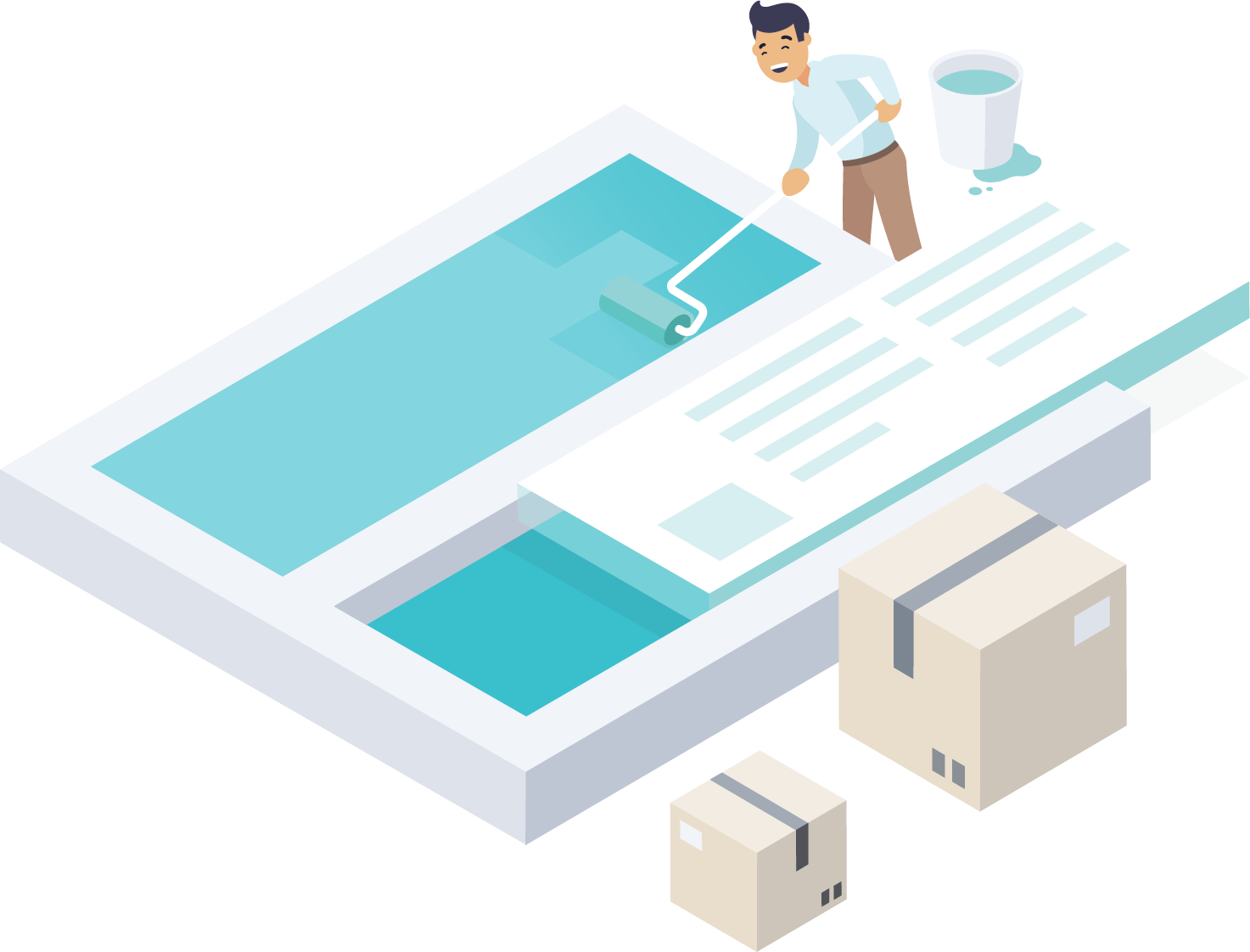 Imaginary illustration of quality assurance tool in Monsido Platform. A Monsido's characters trying to optimize a website